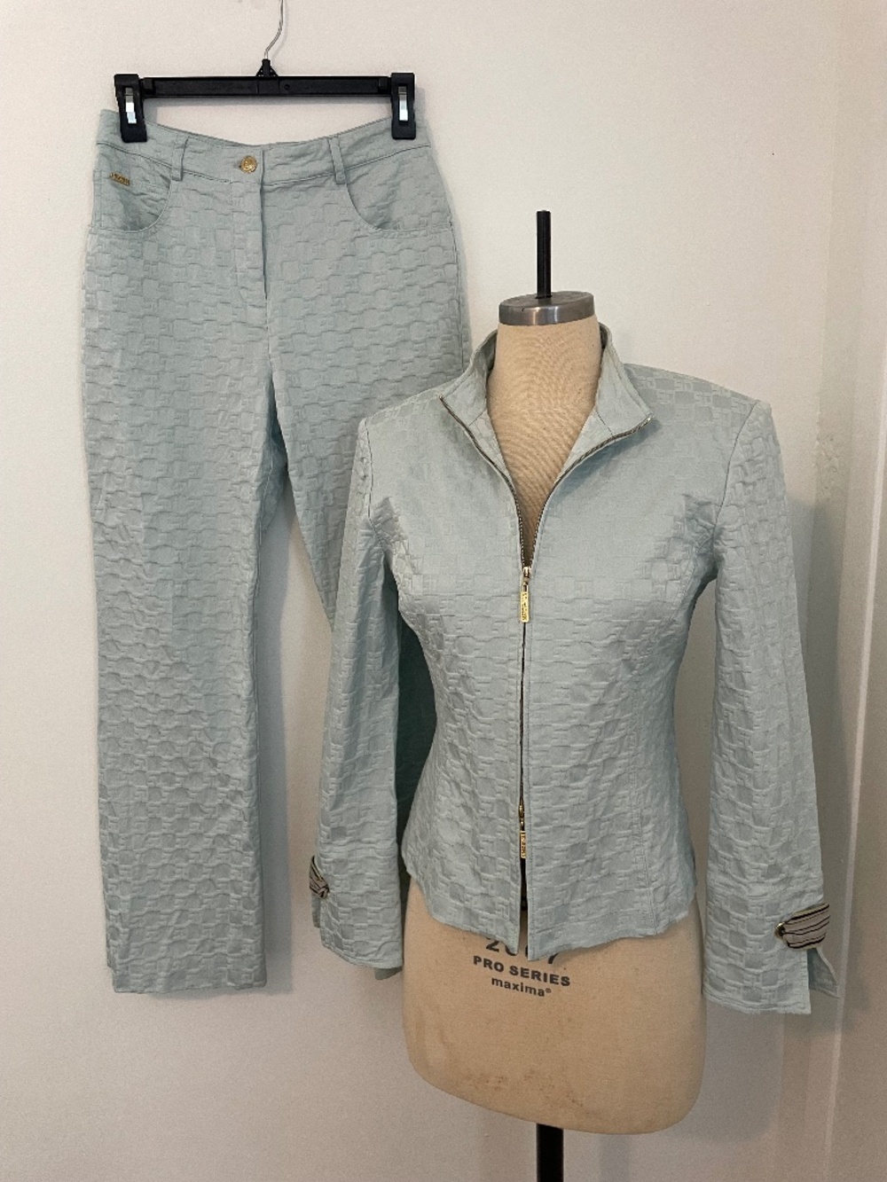 Vintage St. John Sport Embossed Jacket Set in Light Blue, Sporty 90s, Size 2